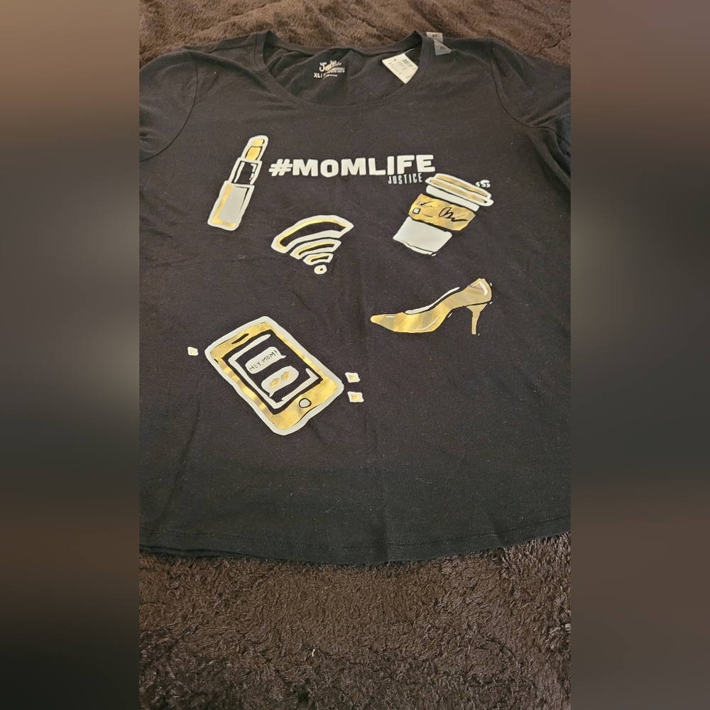 Justice Black Tee with Gold #MOMLIFE Design